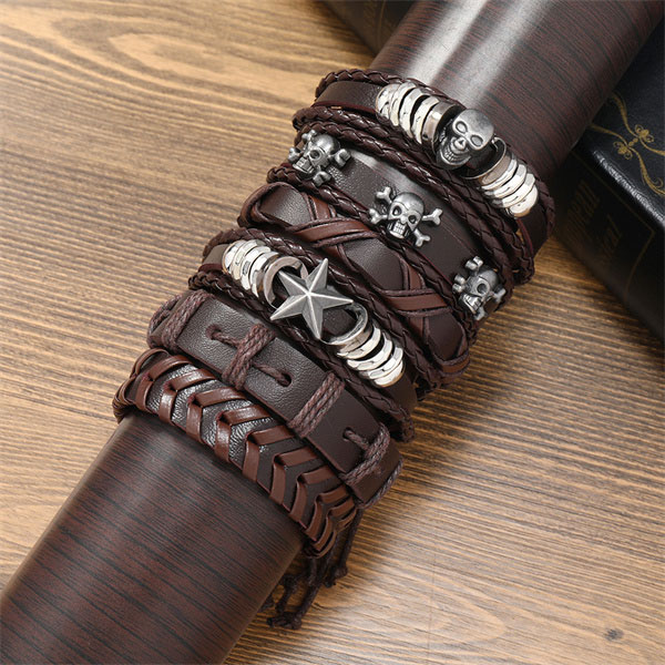 Punk-Skull-Leather-Bracelet-custom
