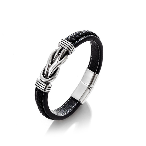 Bicolor Leather & Steel Bracelet