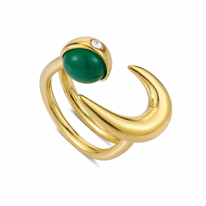 Open-Style Wrapped Green Agate Ring