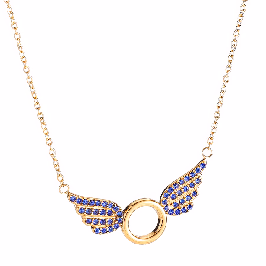Celestial Blue Winged Halo Necklace in Gold Tone