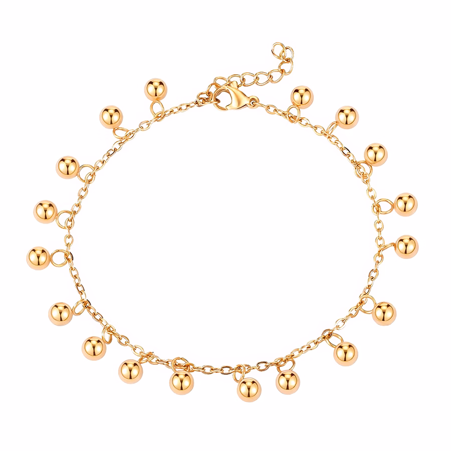 Gold Ball Charm Anklet for Women with Dangle Beads