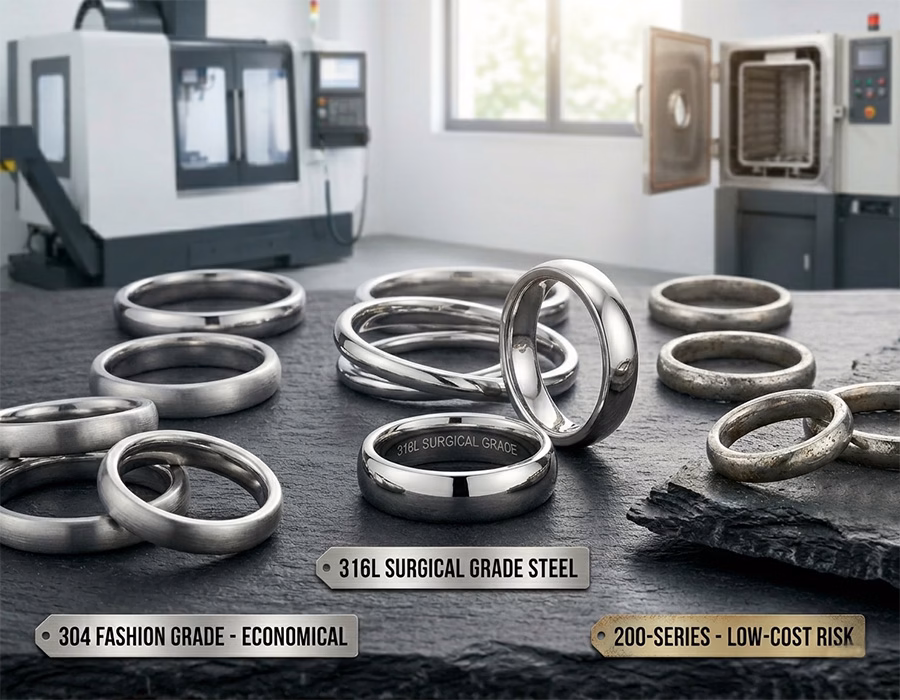 Comparison of the quality of 316L, 304, and 200 stainless steel jewelry rings