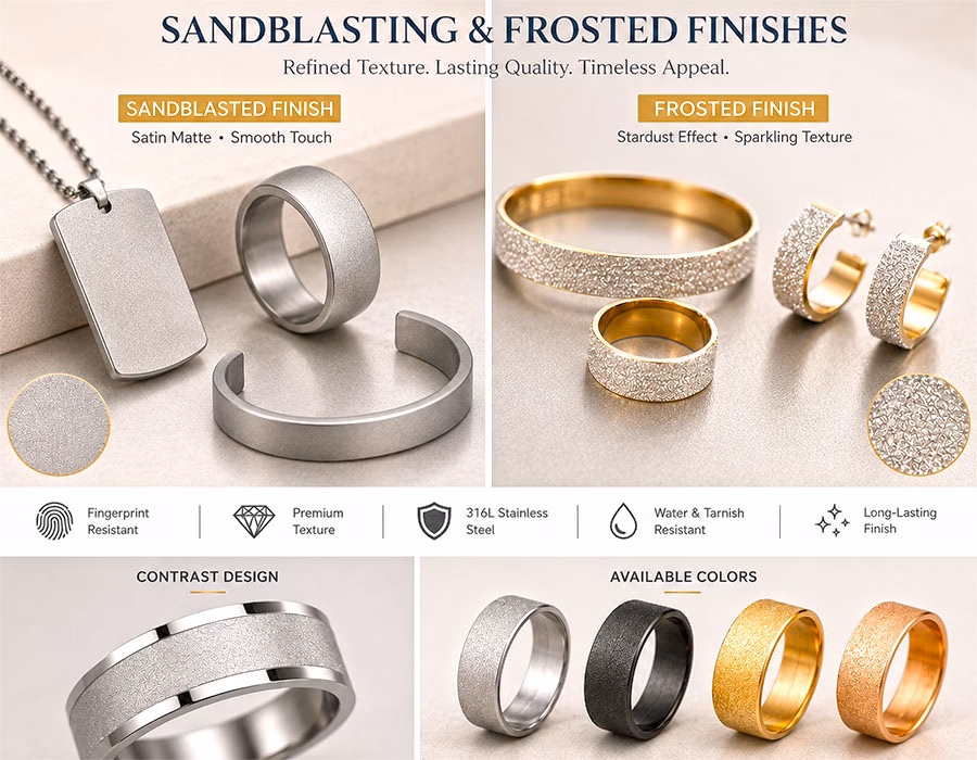 Sandblasted frosted finish stainless steel jewelry