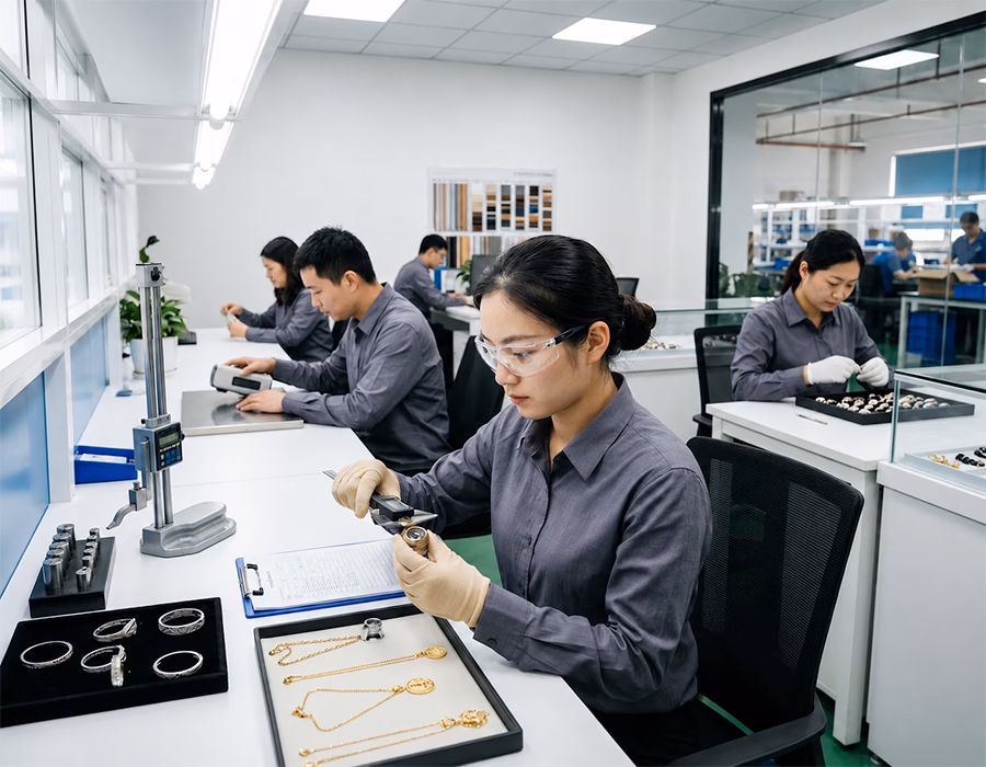 Quality inspectors are conducting multi-stage pre-shipment inspections on finished stainless steel jewelry - Jinyuan jewelry Quality inspectors are conducting multi-stage pre-shipment inspections on finished stainless steel jewelry - Jinyuan jewelry